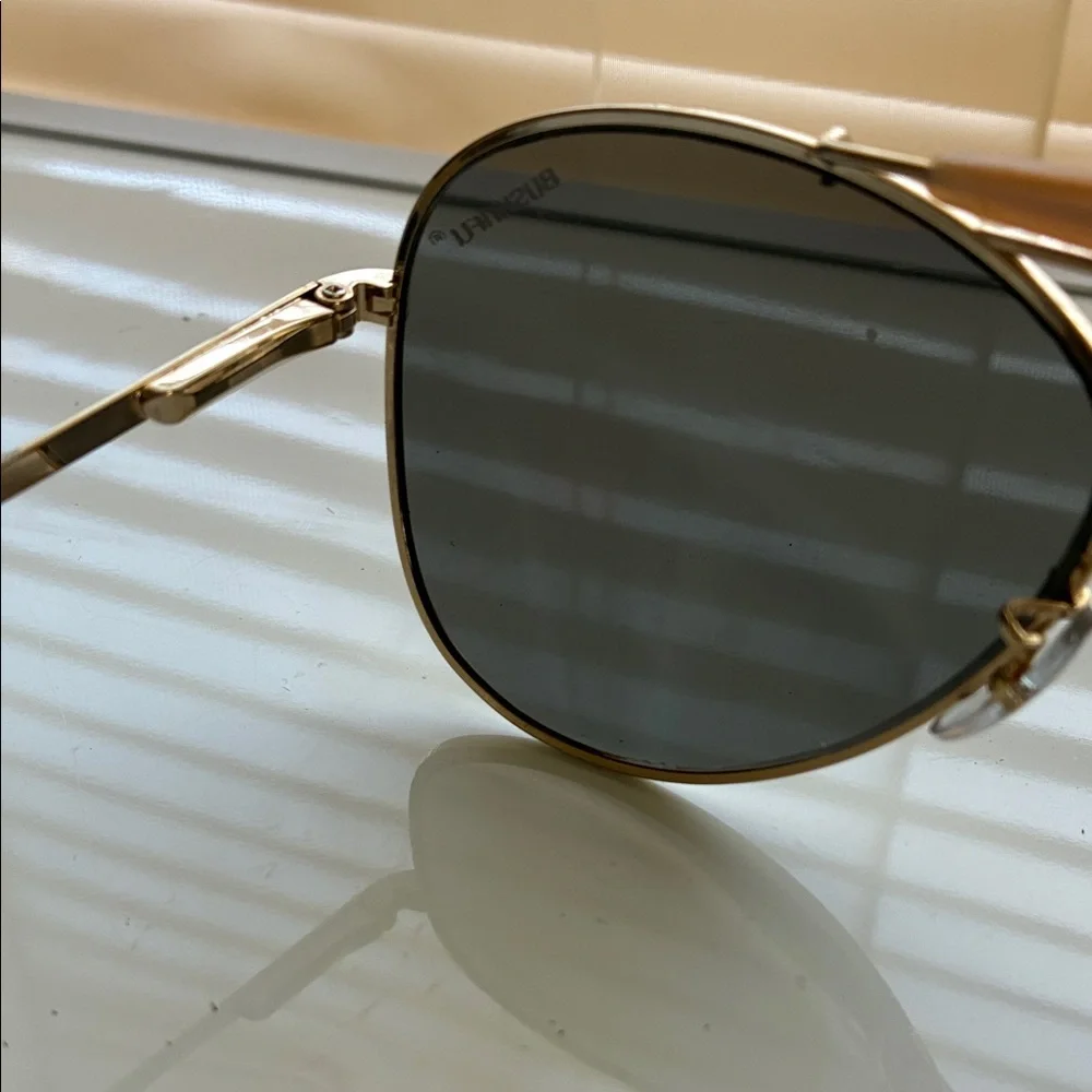Vintage Bushnell Men’s Aviator Gold Frame Sunglasses with Black Lenses